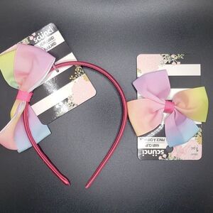 SCUNCI pink headband with rainbow bow with hair clip bow NWT